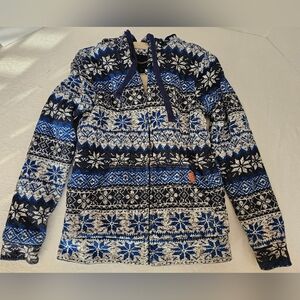 Aeropostale Blue Fair Isle Sherpa Lined Hooded Jacket Full Zip-up Adult Small